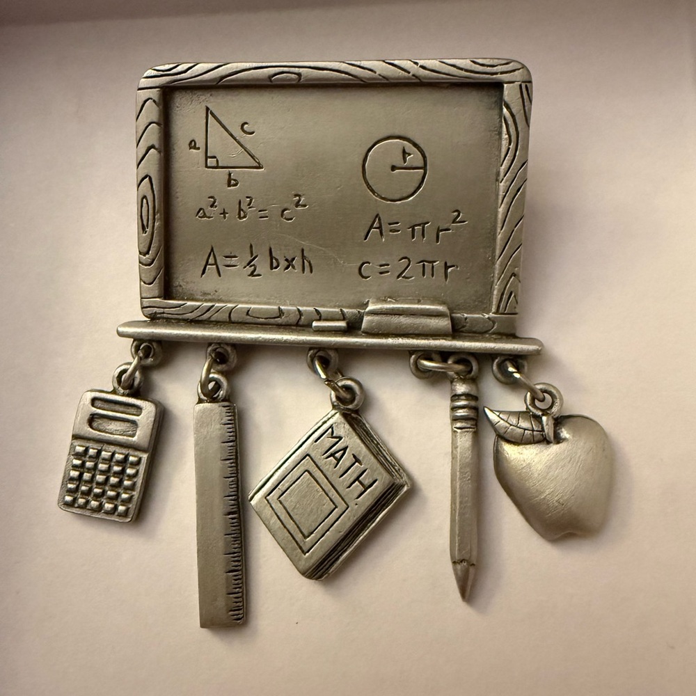 Vintage Pewter Educational Chalkboard Brooch